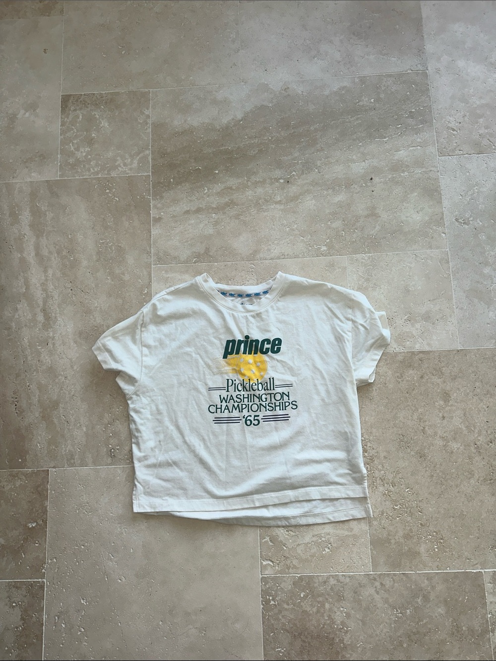 Prince White Women’s small  Short Sleeve Tee with Green and Yellow Graphic